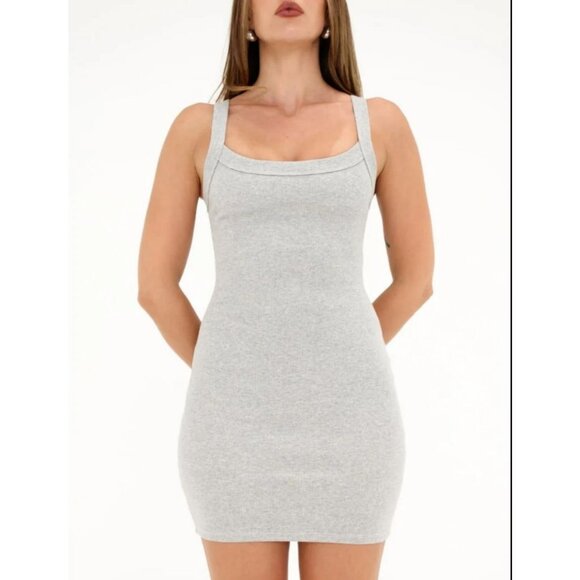 Rumored Core Mini Dress L Heather Grey Bodycon Mini Ribbed Cotton Stretch Party - Picture 1 of 5